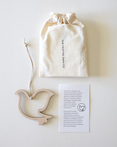 Everlasting Peace and Hope Dove Ornament in Maple Wood, with gift story and ornament bag by The Festive Farm Co., Meaningful Gifts, Made Easy