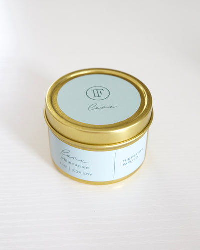 Love Candle In Gold Tin. Aromatherapy White Currant Soy Candle.